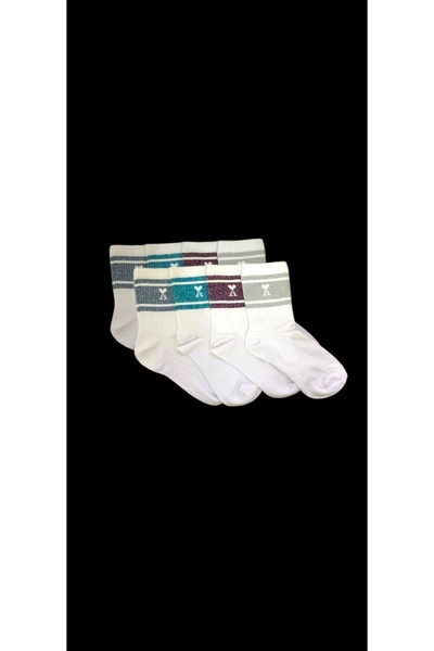 By Alem 4 Pieces of Glitter Socks with Letter 'a'