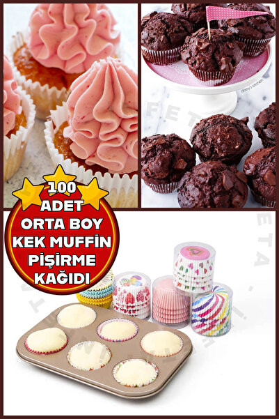 İnfeta 100 Adet Orta Boy Muffin Cupcake Kağıdı, Renkli Kağıt Muffin Kek Kalıbı