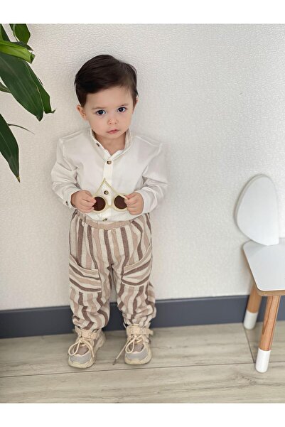 favorimkids Linen Cream Striped 2-Pocket Set - Bottom and Top Set