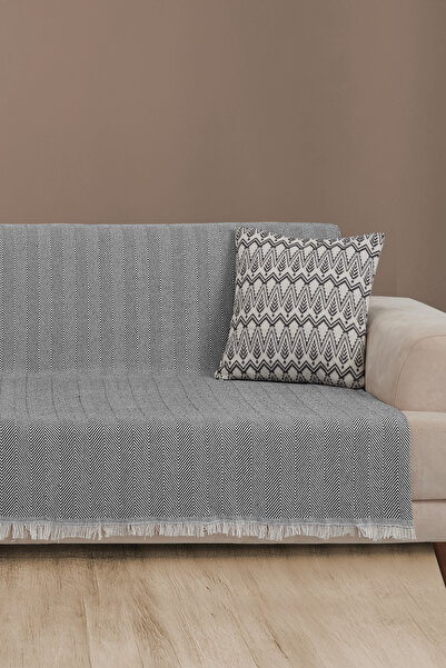 LADYNİL 100% Cotton Fringed Sofa Cover 180X210 Anthracite