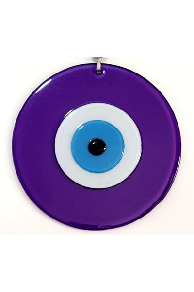 SAVA HOME COLLECTİON Purple Color 20 Centimeter Diameter Glass Wall Ornament with Evil Eye Beads