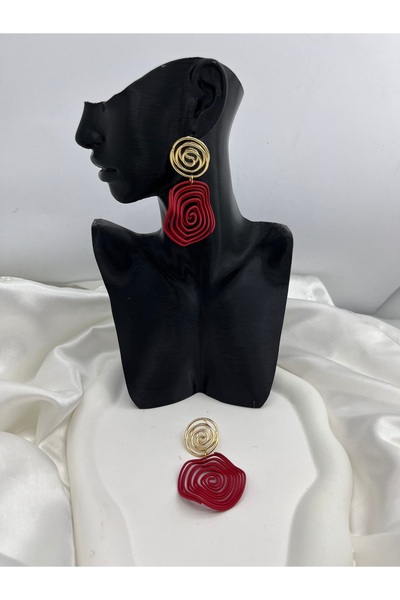 Yıldız Accessory Gold Red Spiral Design Hypnosis Earrings - New Year Valentine's Day Modern