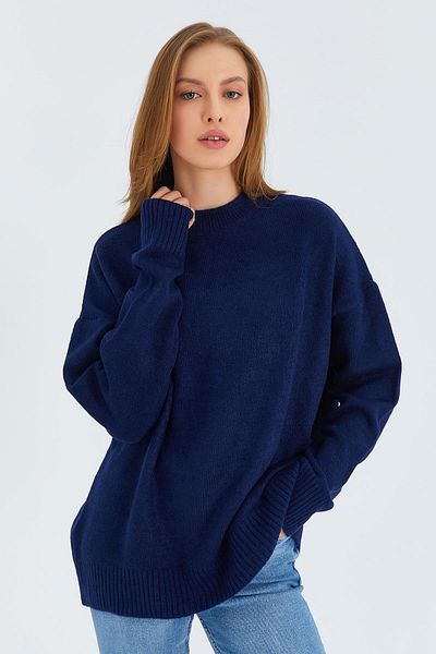 Mixray 6913 Model Navy Blue Women's Knitwear Sweater - Loose and Soft Texture