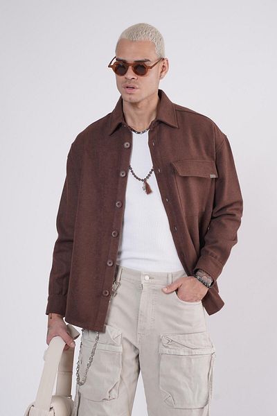 king brich Ανδρικό πουκάμισο Oversize με κέντημα στην πλάτη