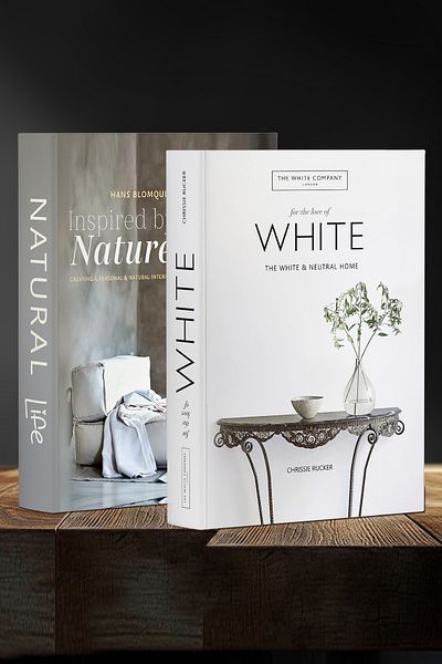 bymat 2 Decor Boxes - Book Look Decorative Boxes - White - Natural