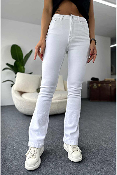 Ramrod Cocu Λευκό Ισπανικό Τζιν Παντελόνι Ψηλόμεσο Ισπανικό Τζιν