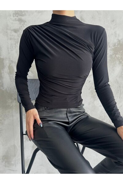 havina Γυναικεία πολυτελής μπλούζα με μακρυμάνικο γιακά ώμου και μέσης