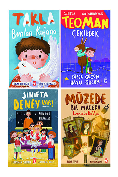 Timaş Çocuk 1. ve 2. Sınıf 4 Kitap Okuma Seti Takla Bunları Kafana-Teoman-Müzede Bir Macera-Sınıfta Deney Var