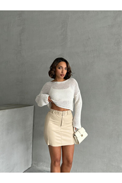 BEES JEANS Women's Leather Mini Skirt with Belt Buckle