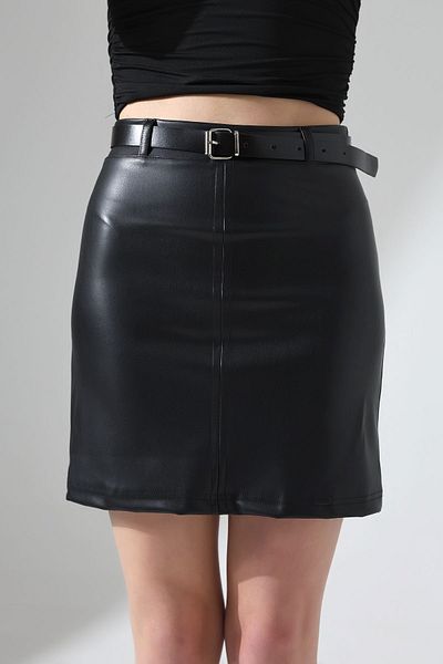 Gugus Fusta mini din piele pentru femei Trend - Top din fleece cu detaliu de curea