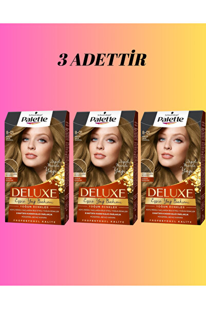 Palette Deluxe 8-01 Küllü Açık Kumral Saç Boyası x3