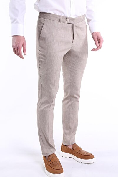 intersivin Men's Slim Fit Lycra Linen Fabric Trousers