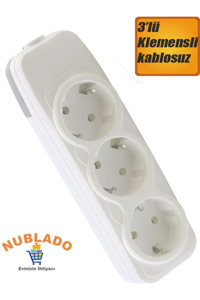 NUBLADO 3'lü Grup Priz Anahtarsız Kablosuz Başlık Klemensli Üçlü Piriz.
