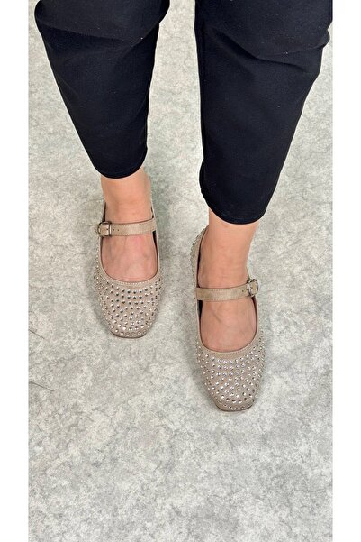 Nstil Daily Women's Ballerinas Adjustable Buckle Single Band Short Heel Blunt Toe Stone Shoes 301