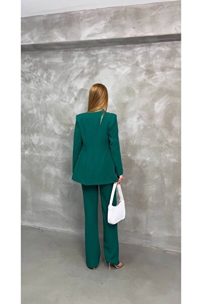 Genel Markalar Kadın Çift Düğmeli Saten Yaka Takım Elbise