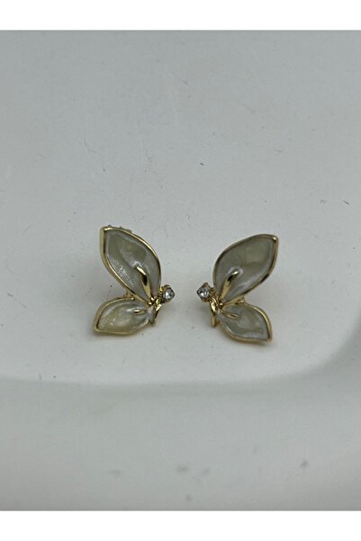 Yıldız Accessory Leaf Pattern Gold Contoured Small Steel Earrings - Modern Stylish