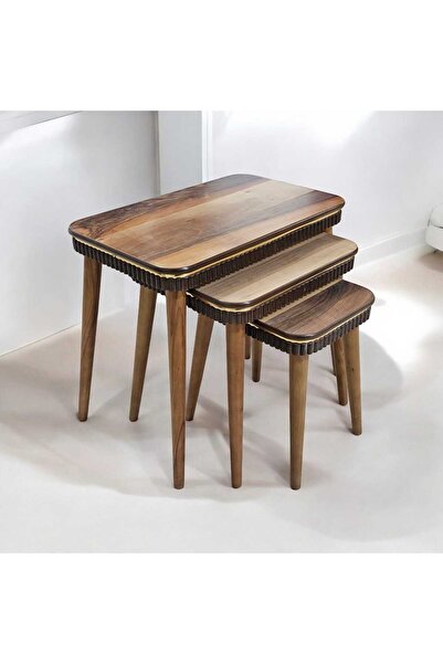 Babysoft Zümrüt Serisi 3'lü Zigon Sehpa 1.Sınıf MDF Ceviz Kaplama