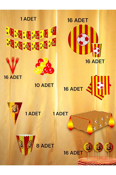 VibeHome Red Yellow Fan Ultra Luxury Set for 16 - Birthday Party and Fun Events