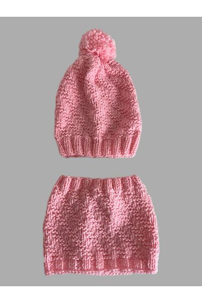 Mamas Bestie Handmade Patterned Beret and Neck Collar Set for 1-3 Years
