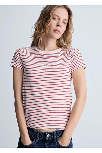 MANGO Woman Tricou cu dungi cu logo