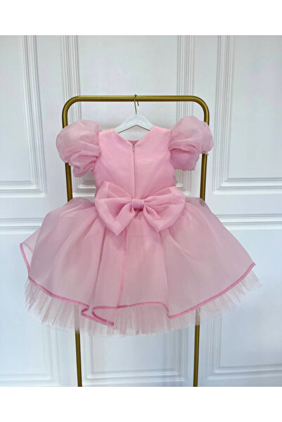 yagmur tasarım Elbise Kız Çocuk Pembe Tül Pamuklu Elbise - (1- 12 Yaş Arası)