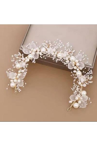 Yıldız Accessory Νυφικό στέμμα με λουλούδια διακοσμημένο με πέρλες Αξεσουάρ για τα μαλλιά για ειδικές περιστάσεις γάμου Henna