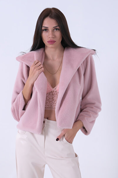 Feminist Peluş Şal Yaka Kapamasız Ceket Pudra 0105139