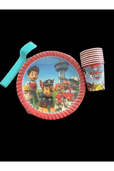 partideyince Paw Petrol Paw Patrol Paw Patrol Plate Cup Fork Set for 8 People