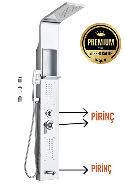 HTM Yapı Paslanmaz Çelik Gümüş Renk Duş Paneli, Robot Duş, Duş, Duş Fiskiyesi...