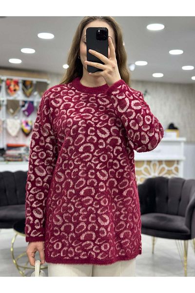 Nefise Silvery Angora Leopard Tunic