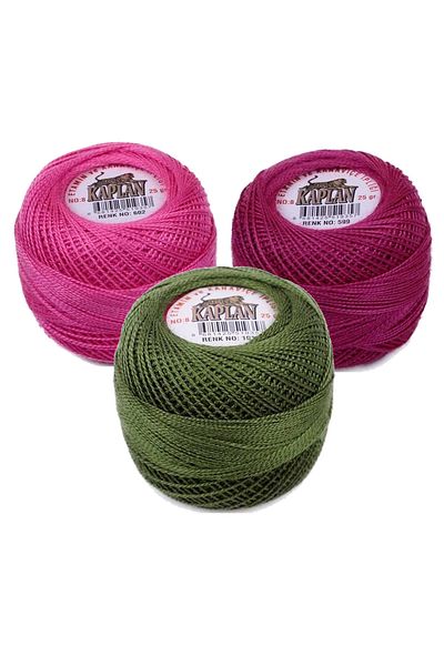 Kaplan 3 Pieces of Tiger Etamine and Cross Stitch Thread No. 8 Code/Color: 602 - 599 - 1015 - Ryl