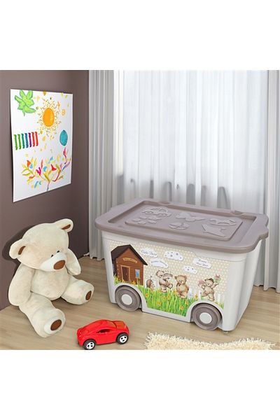 Elif Patterned Wheeled Toy Box (55 Lt)