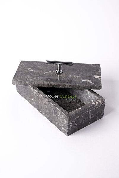 Modestmar Black Marble Box, Marble Jewelry Box, Black Marble Jewelry Box 10X20 Silver Handle