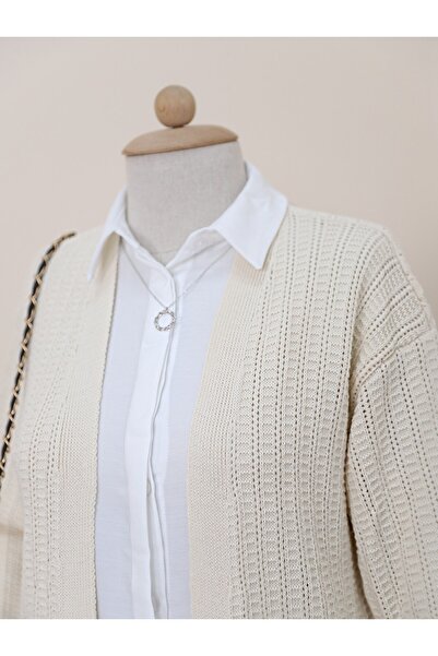 Modamorfo Hasított kötött mintás hosszú kardigán -krém