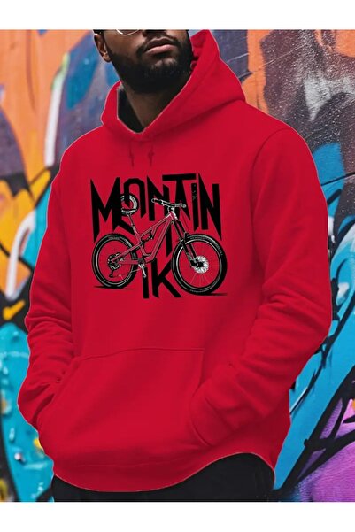 JENOLAN Men's Montain Bicycle (Bike) Printed Hooded Oversize Loose Red Gray B...