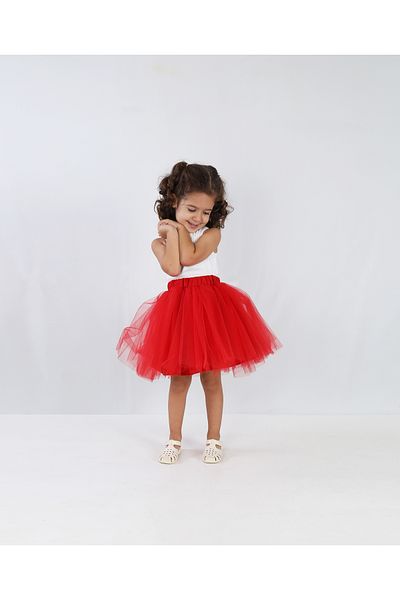 HSNLİFE Red Puffy Zippered Lined Girl's Tutu 23 April Birthday Reading Day Tutu Skirt