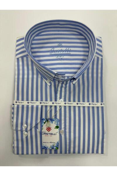 Castelli CASTELLİ BÜYÜK BEDEN YENİ SEZON  ÇİZGİLİ %100 PAMUK ERKEK GÖMLEK