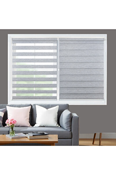 BLINDX Gri Bambu Stor Zebra Perde Balkon Perdesi, Oturma Odası Perdesi (DAYAN...