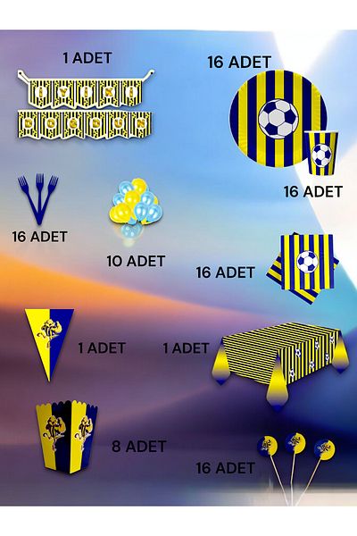 VibeHome 16 Person Navy Blue Yellow Fan Ultra Luxury Set - Birthday Party and Fun Events