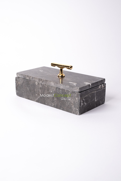 Modestmar Black Marble Box, Marble Jewelry Box, Black Marble Jewelry Box 10X20 Gold Handles
