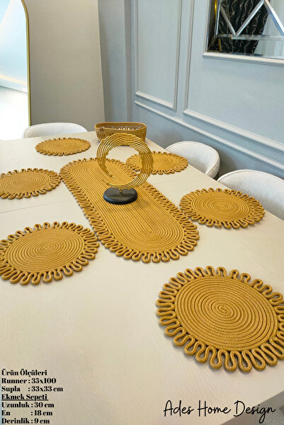 ADES HOME DESİGN Jüt, Amerikan Servis Takımı, 6 Supla, 1 Ekmek Sepeti, 1 Runn...