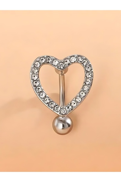 DCPİERCİNG Cerrahi Çelik Sıralı Zirkon Taşlı Kalp Göbek Belly Piercing