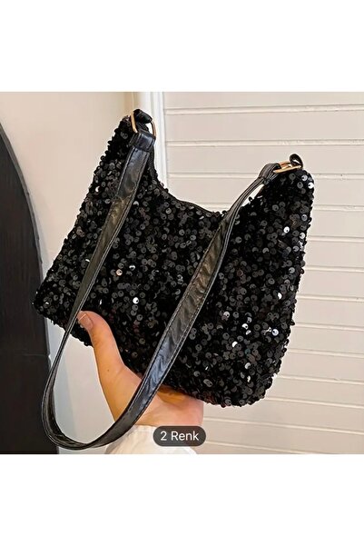 Nilperi takı Kadın siyah pullu omuz çantası