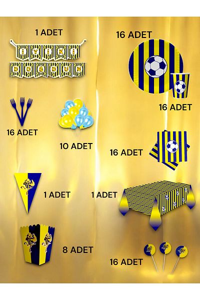 VibeHome 16 Person Navy Blue Yellow Fan Ultra Luxury Set - Birthday Party and Fun Events