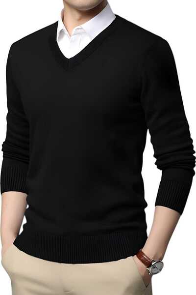 Uniquetrenders Чоловічий V-подібний комір, довгі рукави, трикотажний светр, облягаючий крій, комплект з 2 штук