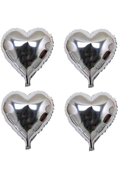 Genel Markalar Gümüş Kalp Folyo Balon Set 10 Adet 25 cm