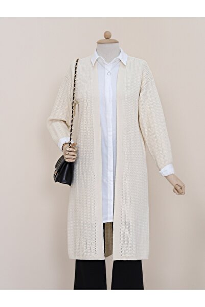 Modamorfo Hasított kötött mintás hosszú kardigán -krém