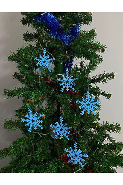 vdn design Christmas Pine Tree Ornament 6 Pcs Blue Snowflakes
