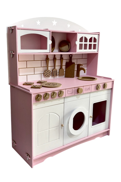 Buradadavar Hobi Ahşap Ahşap Büyük Boy Çocuklar İçin Eğlenceli Oyuncak Mutfak Seti