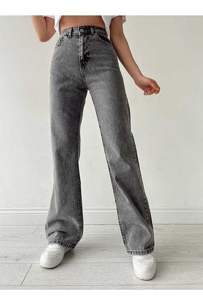 LİMABEL Alya Ikon Gold Loose Denim Παντελόνι Smoked Snow Lycra Palazzo
